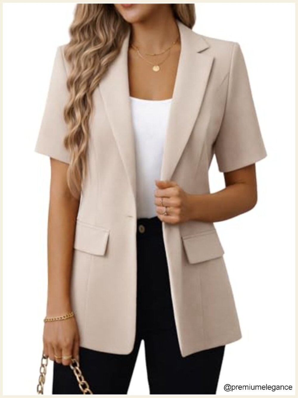 Women's Short Sleeve Blazer Jacket Open Front Lightweight Fully Lined Casual